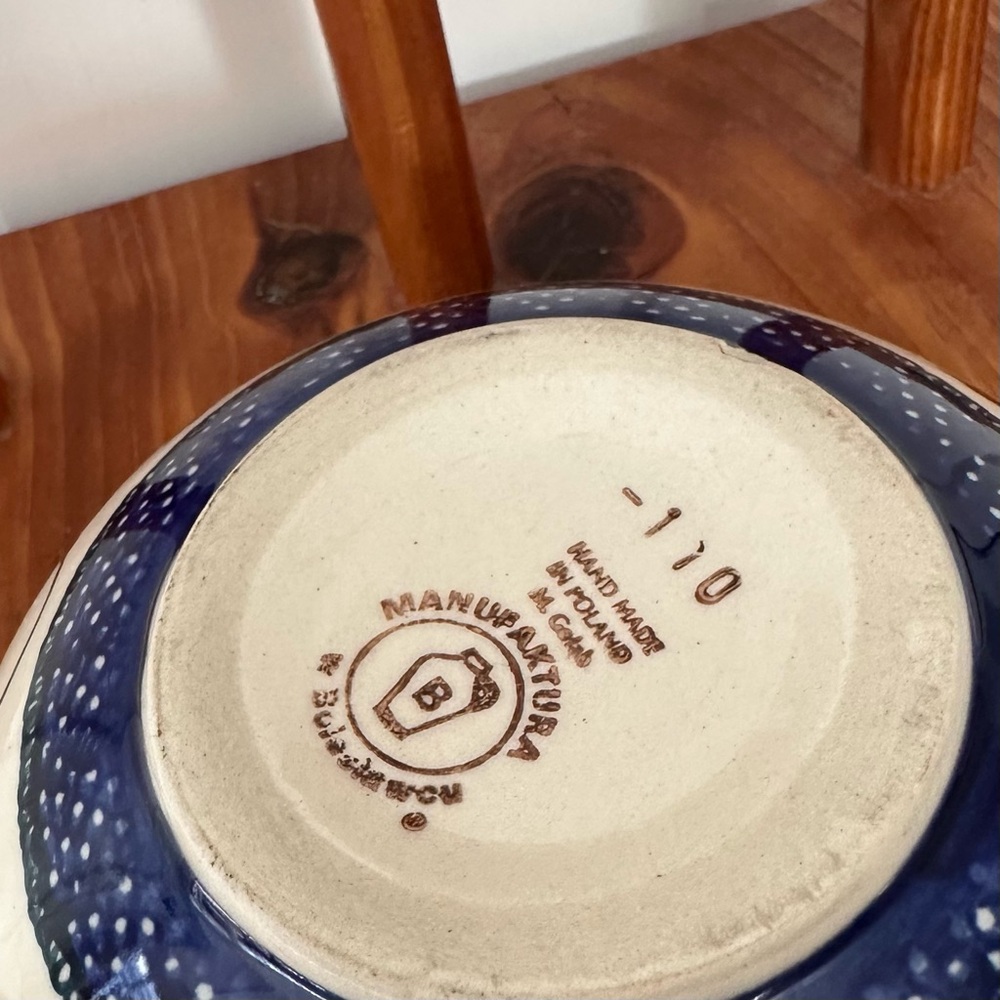 Hand-Painted Ceramic Serving Bowl in White and Navy - Picture 6 of 9